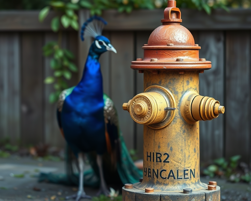 fire hydrant, banana, box, peacock